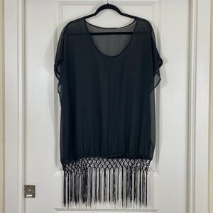 Black Sheer Fringe Swimsuit Coverup